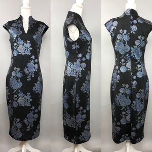 NY&Co Split-Neck Metallic-Foil Floral Sheath Dress